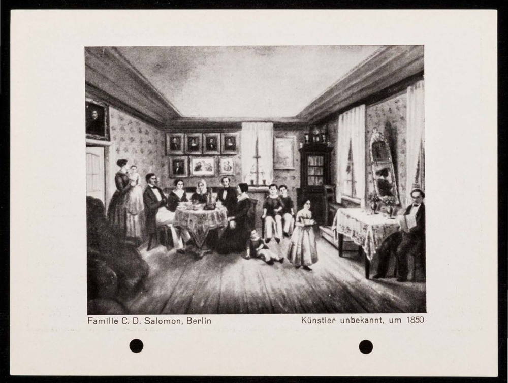 Family scene by an unknown artist, depicting family C.D. Salomon in Berlin, around 1850, JFB calendar, page 28v. 
