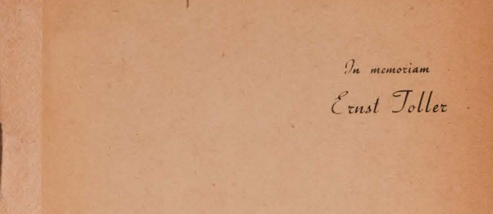 An opening page of the Ariel Almanac bearing the inscription “In memoriam Ernst Toller.”