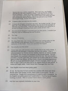 Excerpt of an oral history transcript from an interview between Charmian Brinson and Adelheid Schweitzer facilitated by the Research Centre for German and Austrian Exile Studies. (EXS.1.RCGAES.3.SCH: Oral history of Adelheid Schweitzer, 1995, Exile Collection, Senate House Library)
