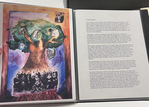 Example of output from the Gesher Project,  a multidisciplinary and intergenerational project exploring the legacy of the Holocaust (Second Generation 1/2 [Loose-leaf binder]: 2020.042.188, Vancouver Holocaust Education Centre)