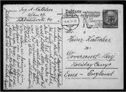 Postcard, Folder B3, March 1939, Box: 1, Folder: B3. Ludwig Katscher Collection, AR 6336. Leo Baeck Institute. https://archives.cjh.org/repositories/5/archival_objects/1090179 Accessed March 18, 2026.